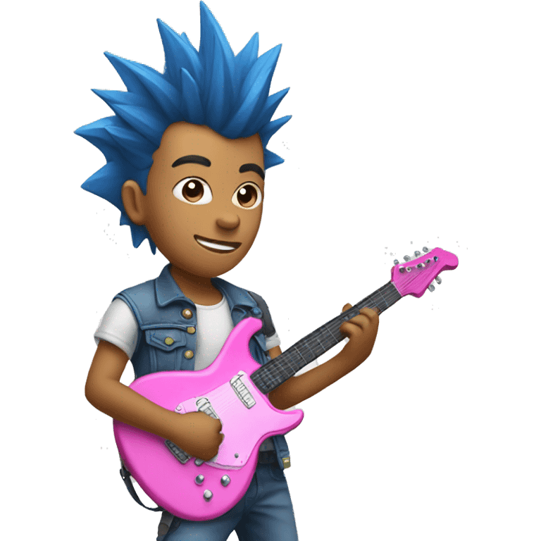 Blue mohawk boy playing a pink guitar emoji