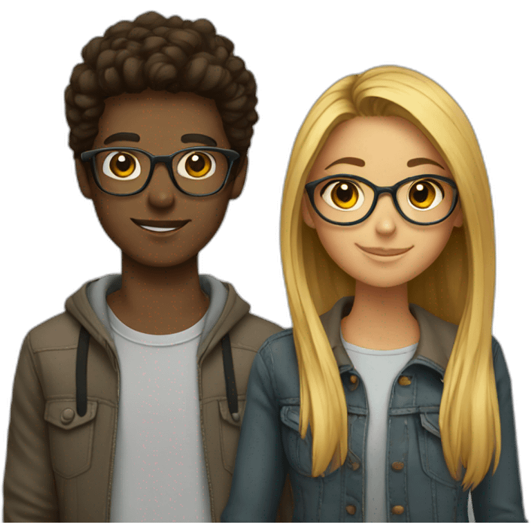 teen couple with glasses emoji