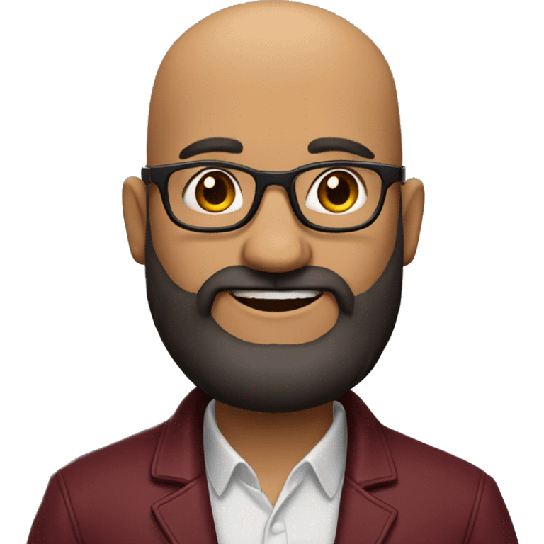 Indian Bald man smiling with glasses and a big, bushy black beard. Wearing a maroon jacket emoji