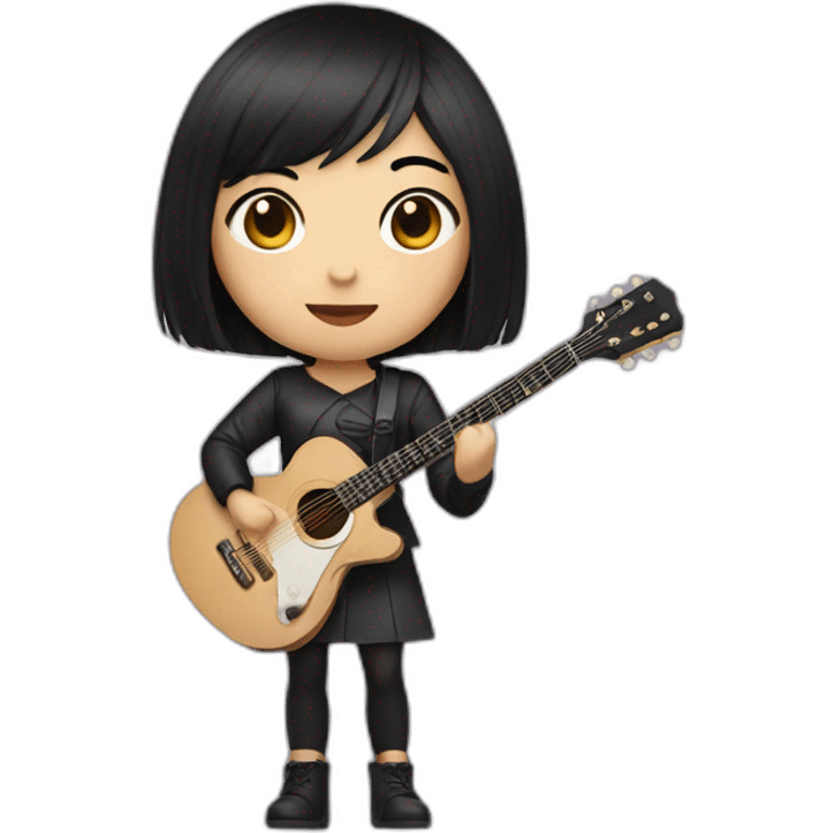 wthite skin woman with black short hair and chinese eyes playing a guitar emoji