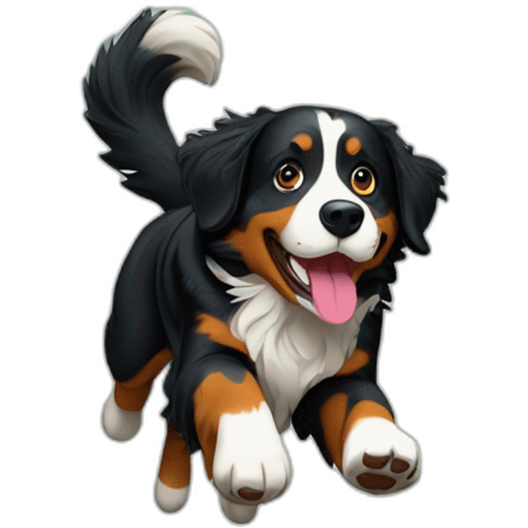 bernese mountain dog jumping in forest emoji