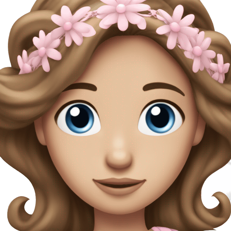 Straight Brown haired blue eyed girl with long eyelashes and pastel pink tiara emoji