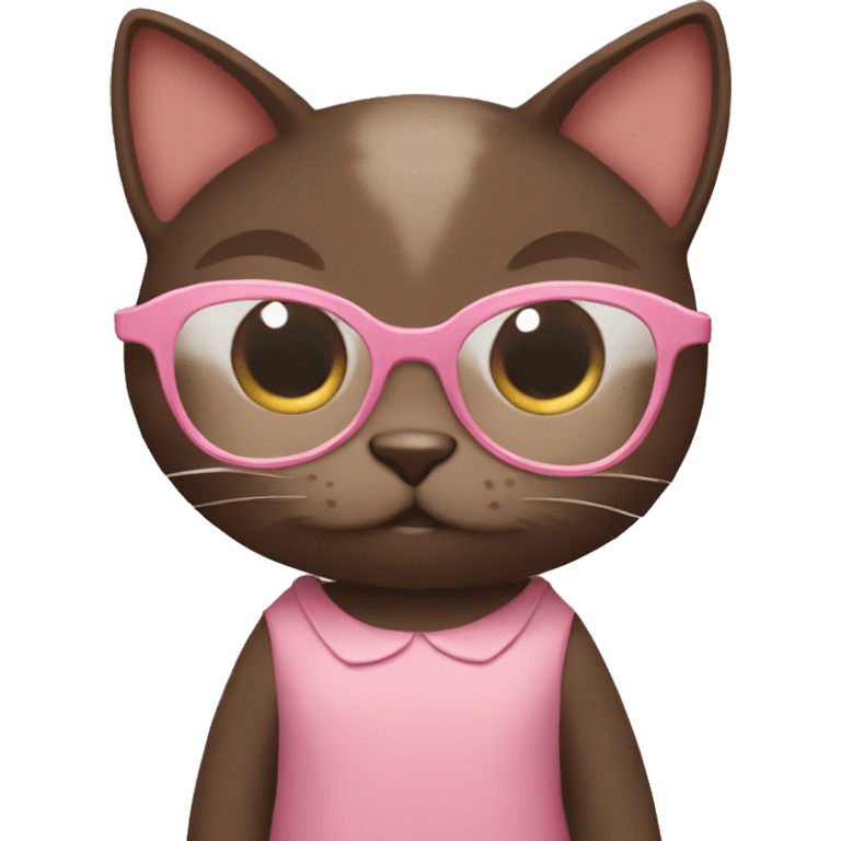 dark brown cat with glasses and light brown cat in pink dress hugging emoji