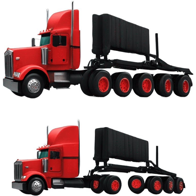 Peterbilt 389 stretch black with red frame with flat top and slash cut exhaust stacks and dual rear tires and flat bumper emoji