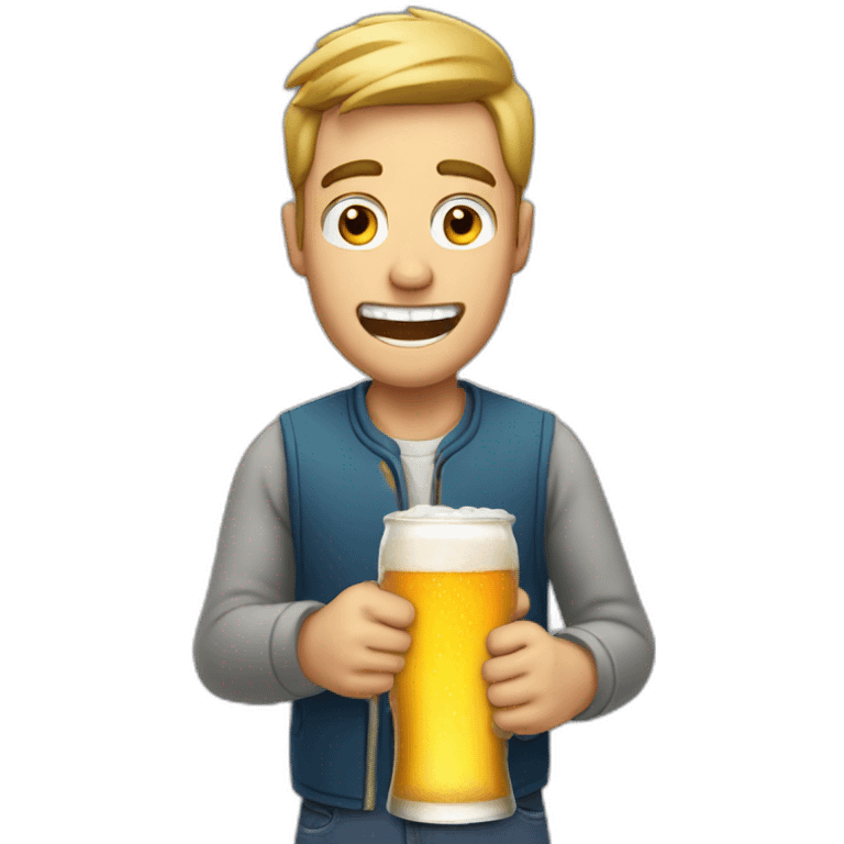 man opening bottled beer with teeth emoji