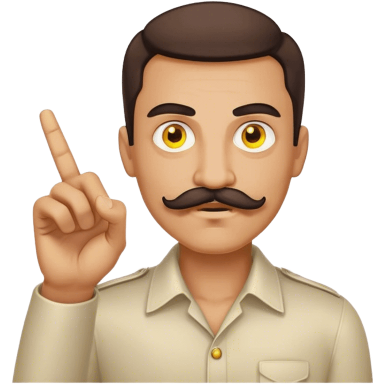 Man with moustache with yellow glowing eyes with finger aiming into screen emoji