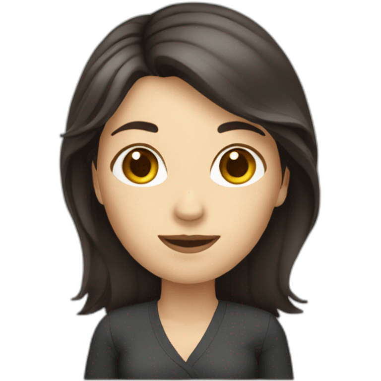 white woman dark hair presenting a slide emoji