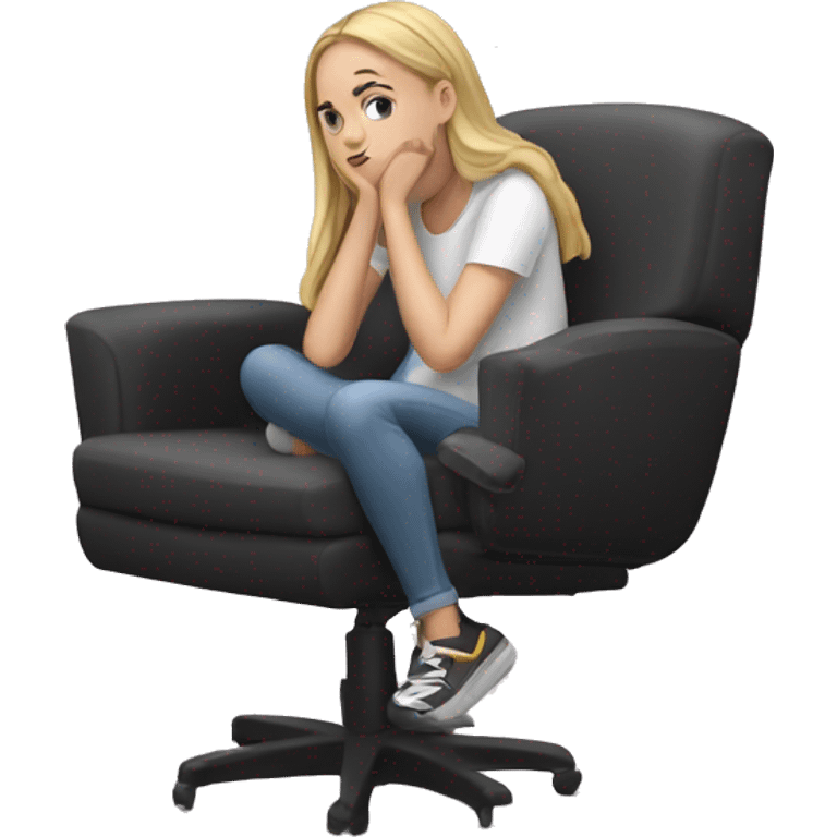 white girl thinking about life on a big gaming chair  emoji