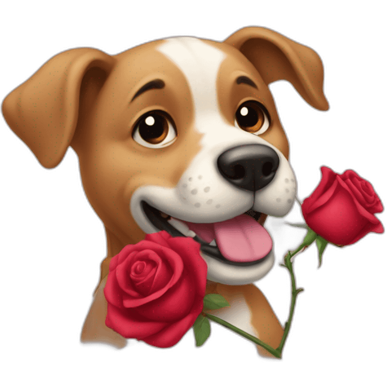 dog holding rose in between his teeth emoji