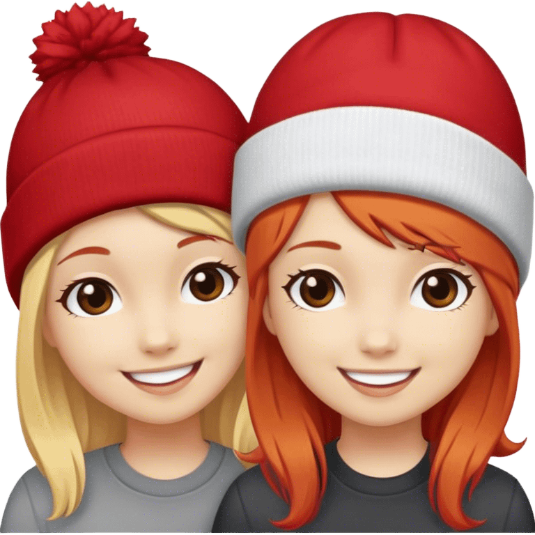 girls smiling with beanie hats blonde hair and red hair emoji