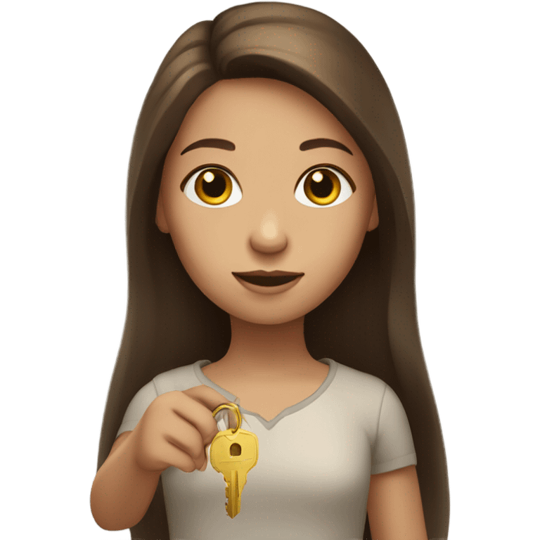 Girl with brown long hair with gold key in hand emoji