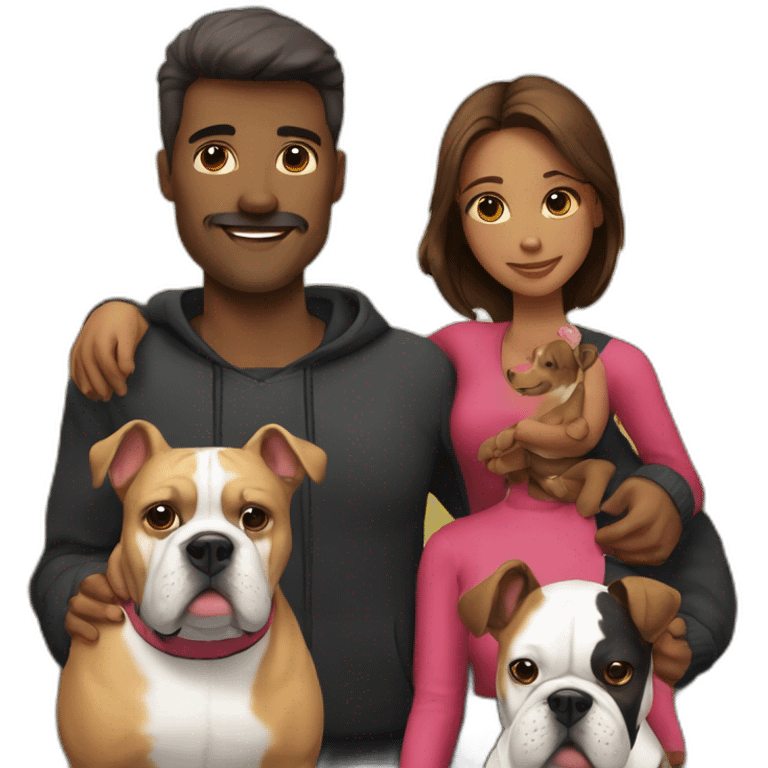 Family-with-father-mother-two-daughters-and-bulldog-Francés-dog-black emoji