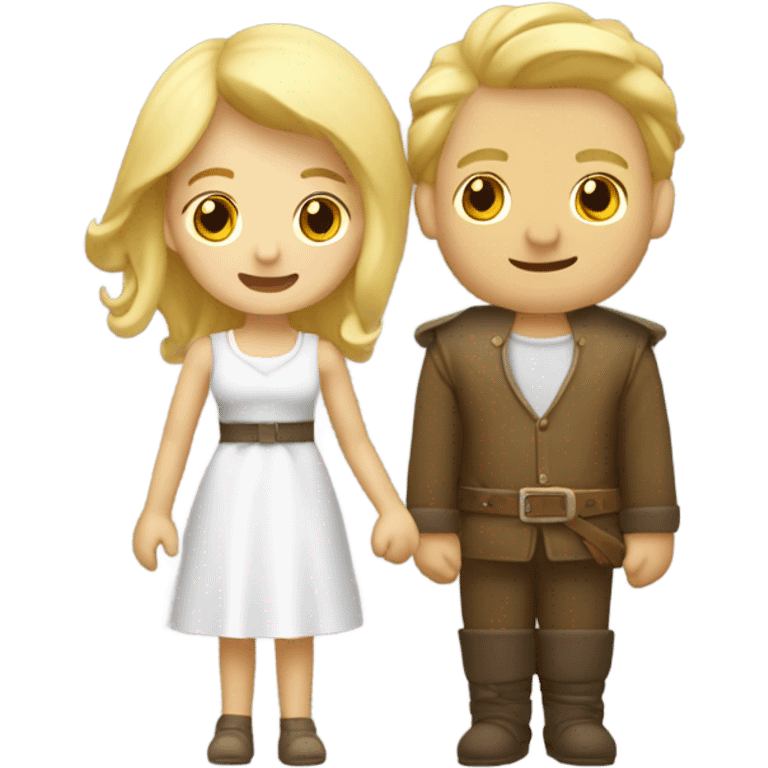 Femme blonde et homme châtain avec des taches de rousseurs qui se font un câlin  emoji