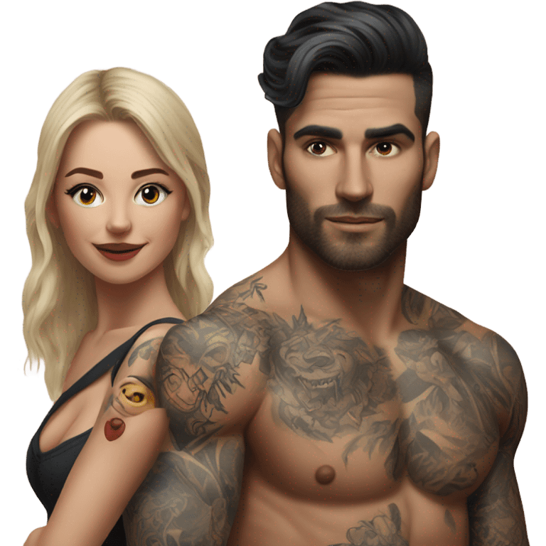 Hyper Realistic beautiful woman pushing a very handsome tattooed man emoji