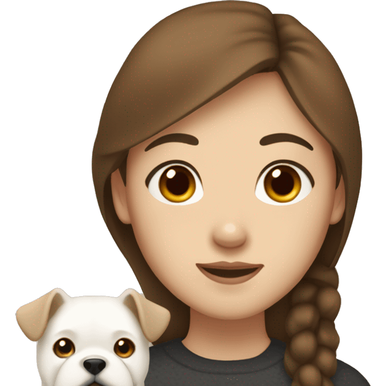 woman with brown hair brown asian eyes and freckles on the face and the white dog emoji