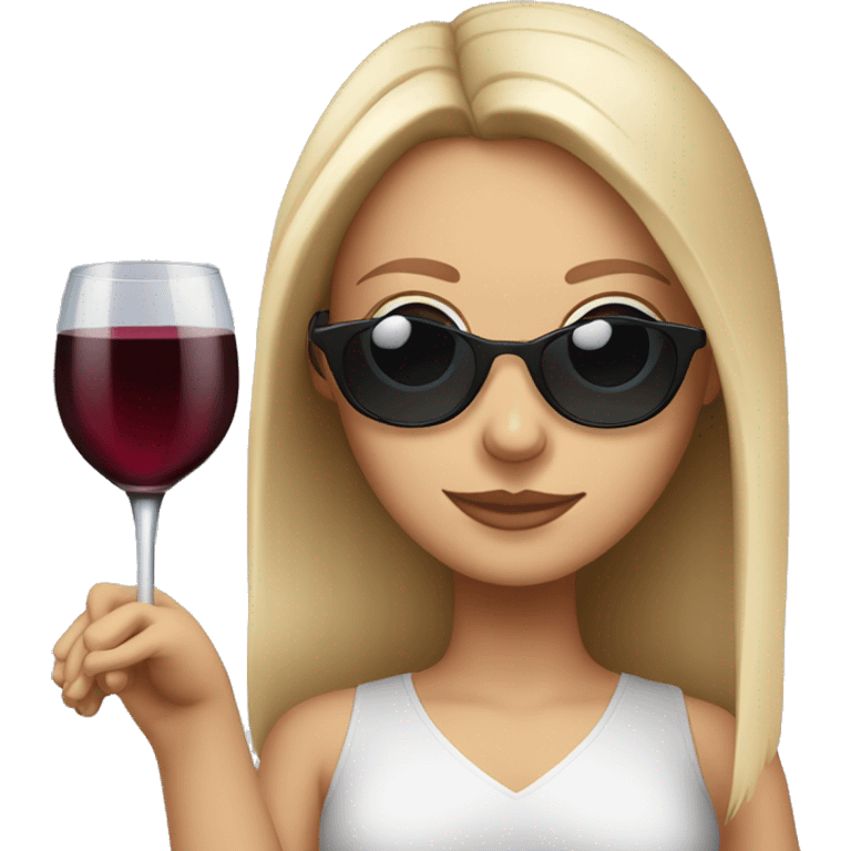 White girl wearing sunglasses holding one glass of wine  emoji