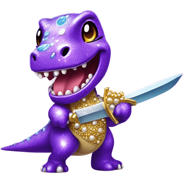 Lisa frank glitter purple cute and dinosaur with sword and pearls emoji