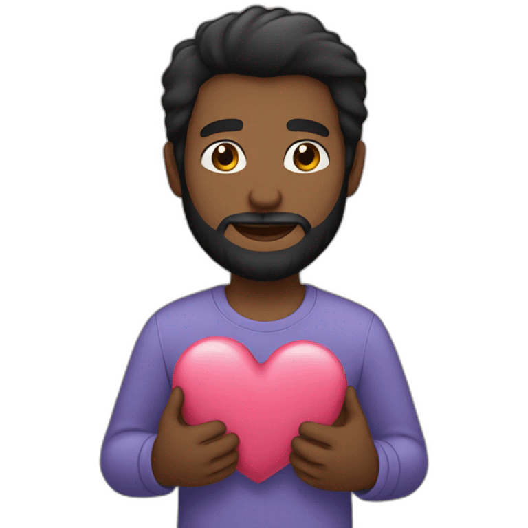 black hair bearded man holding a heart emoji