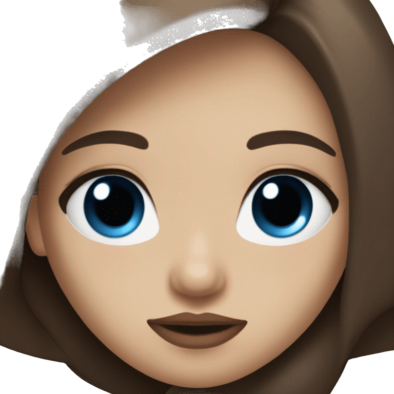 a girl with blue eyes, plump lips, long brown hair, in a black top emoji