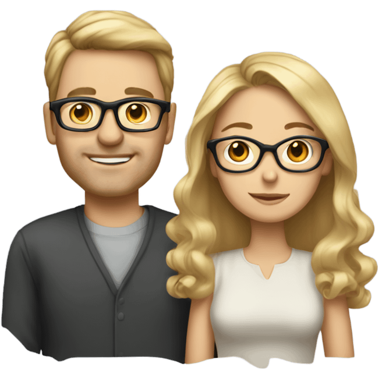 Woman with long brunette hair in 30s with husband who has blonde short hair, and glasses emoji