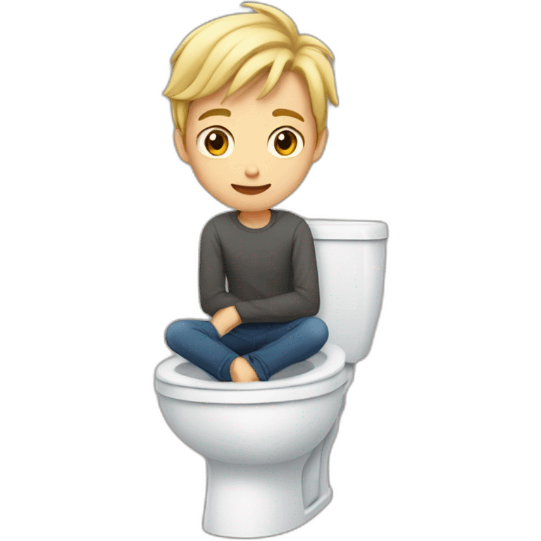 A 19 year old man with blonde hair and brown eyes is sitting on the toilet emoji