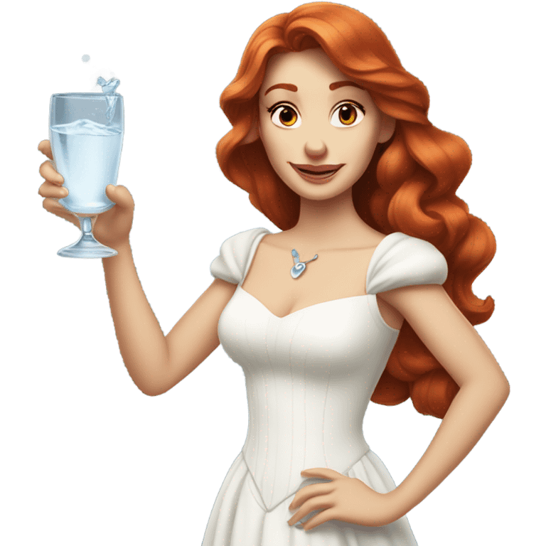 red-haired Disney princess in a white dress with a glass of water emoji