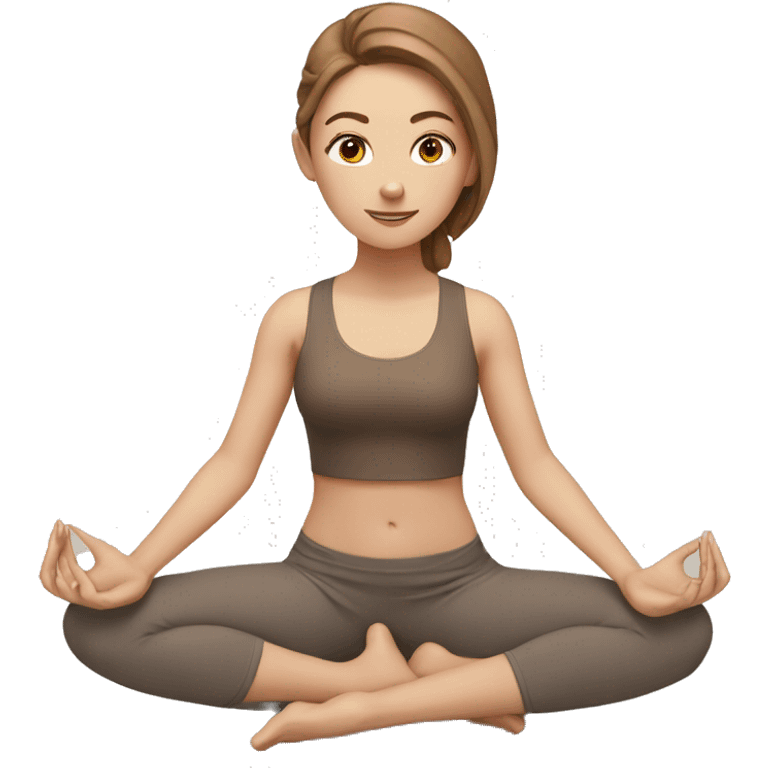 White girl with brown hair doing yoga emoji