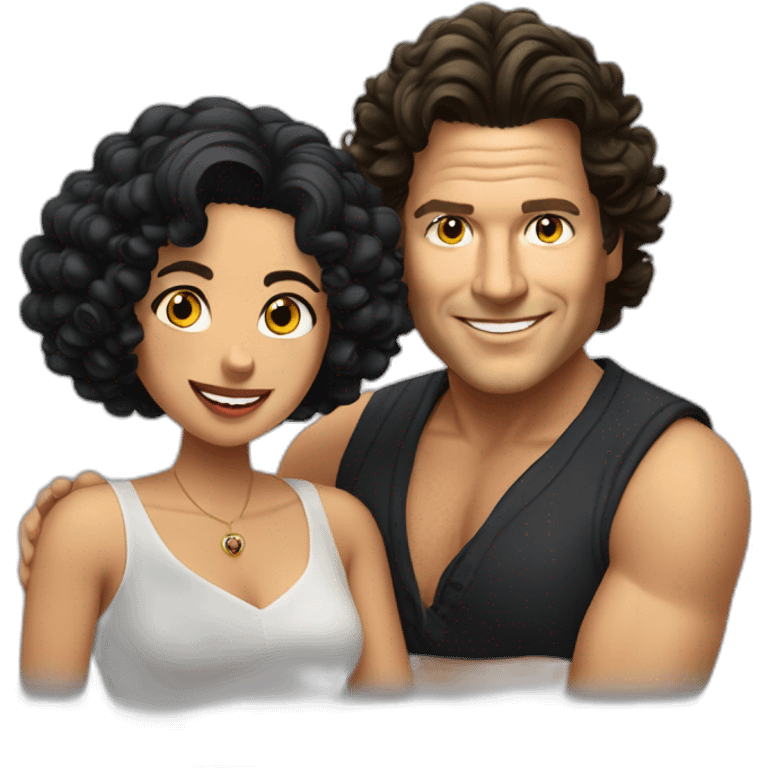 Carlos Vives with Colombian woman of 30's with short curly black hair emoji