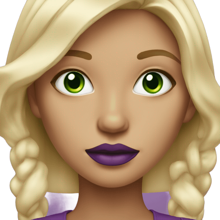 Blonde highlights girl with Green eyes & purple lipstick emoji