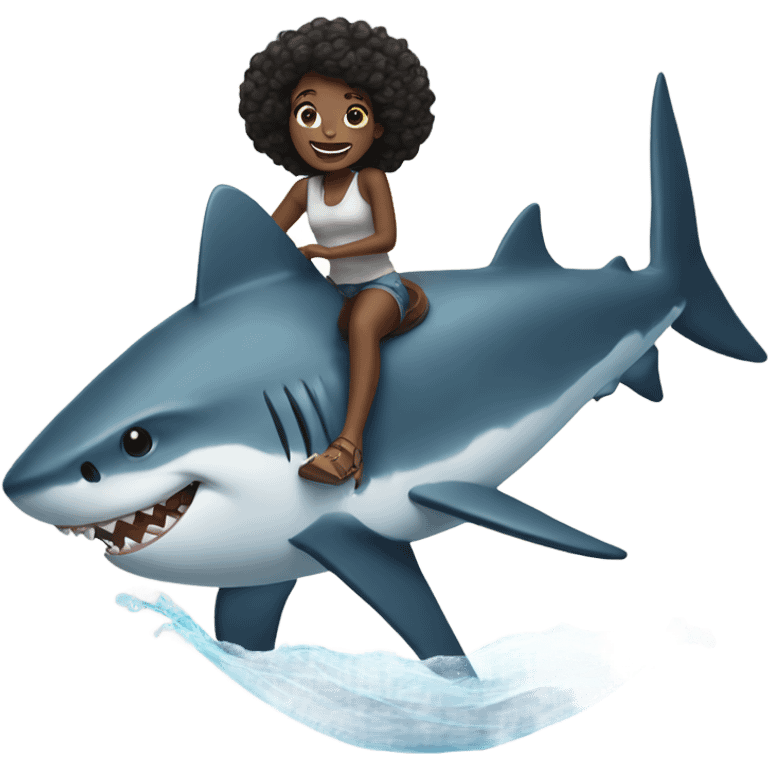 Black girl riding shark emoji