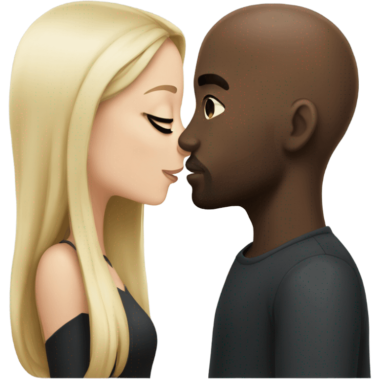 White girl dark hair kissing bald black man emoji