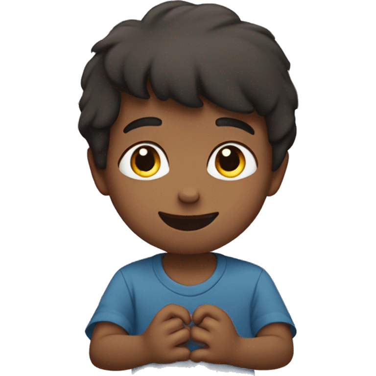 A boy making a heart with his hands emoji