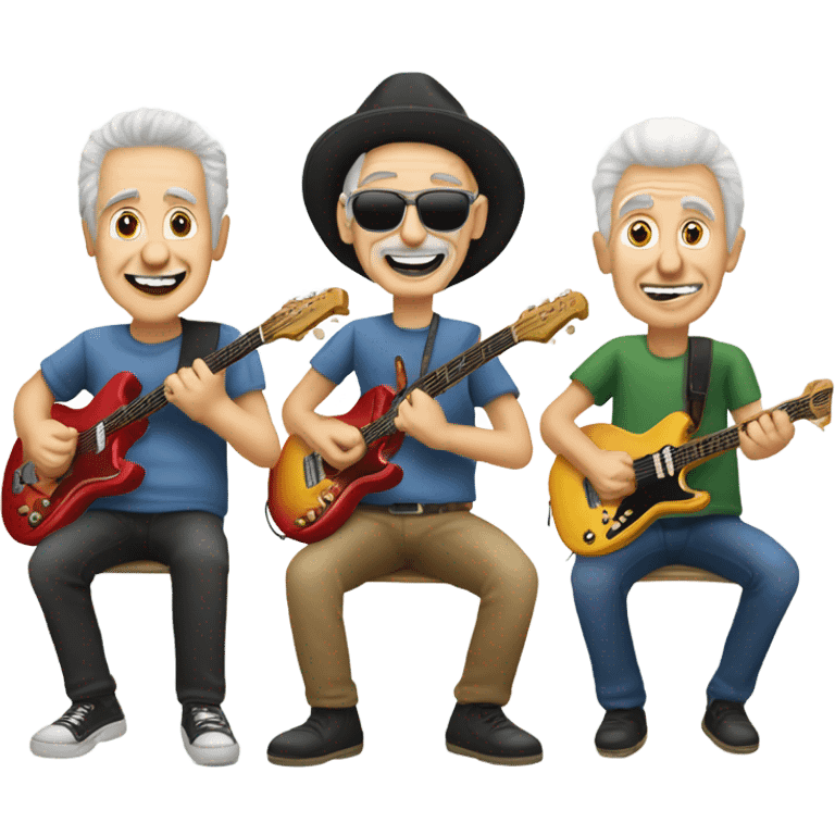 Three caucasian senior amigos rockers jamming emoji