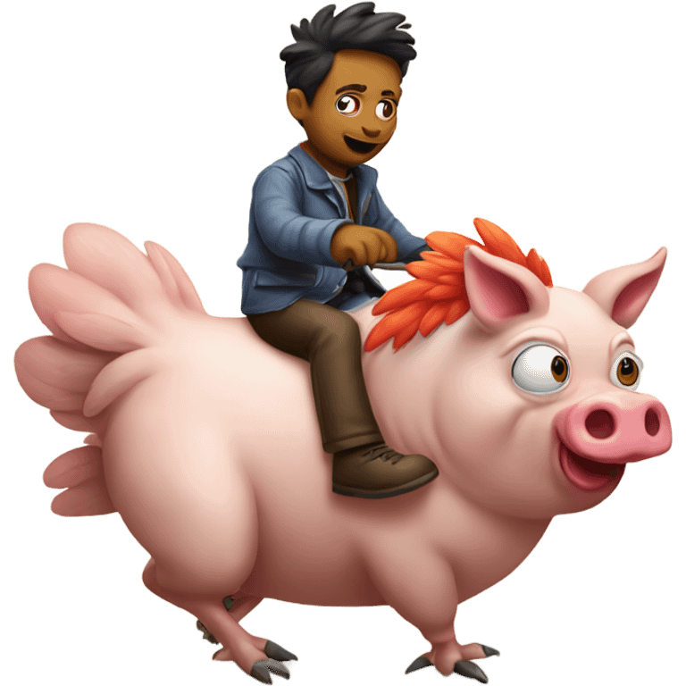 crazy chicken riding a pig emoji