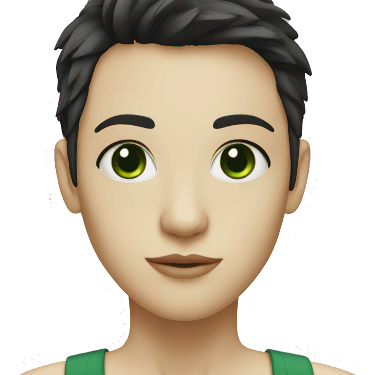 White skin, dark green eyes, short dark hair  emoji