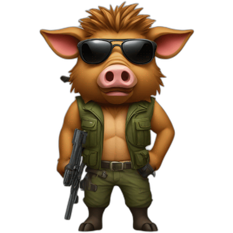 boar with a gun with sunglass emoji