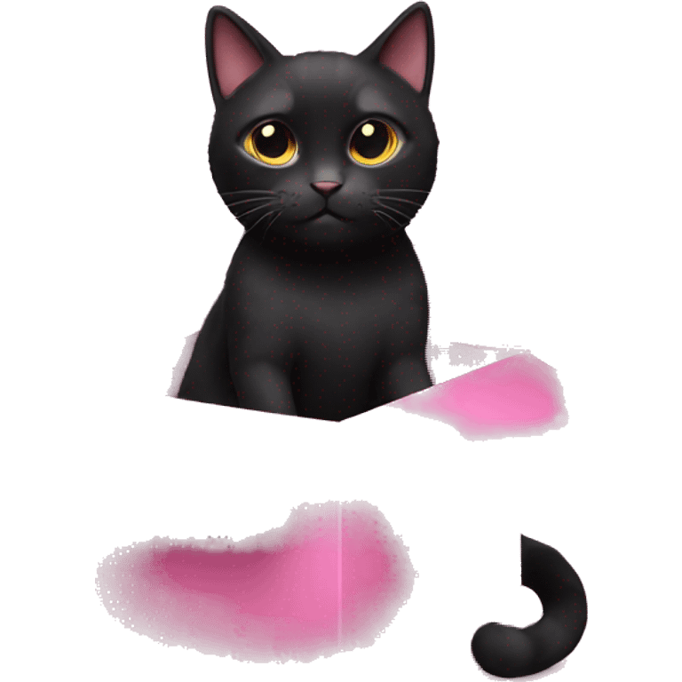 Black cat with pink box emoji