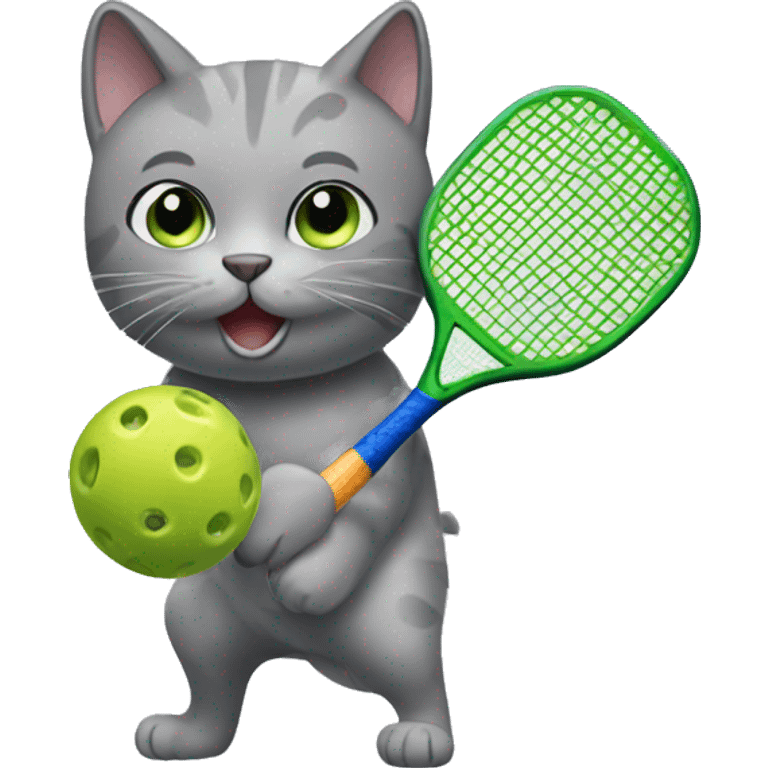 Gray cat playing pickleball emoji