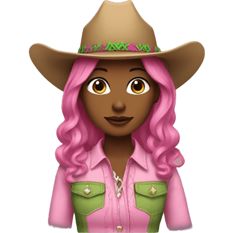 Alana wearing a pink and green cowgirl outfit  emoji