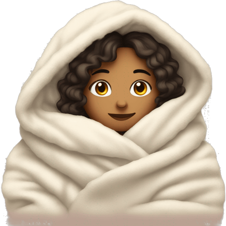 Latina girl snuggling in fluffy blanket emoji