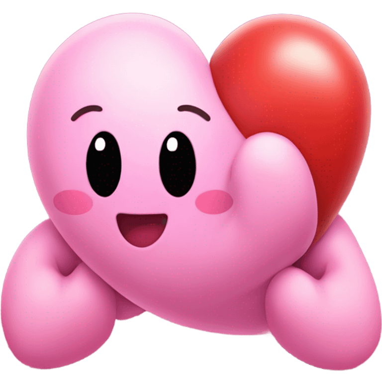 Kirby hugging a heart emoji