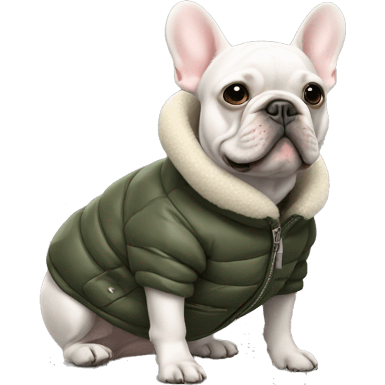 French bulldog wearing puffer jacket emoji