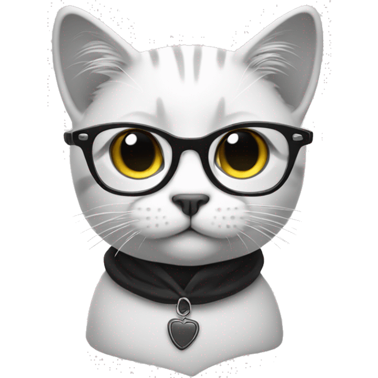 cute cat, glasses, black and white emoji