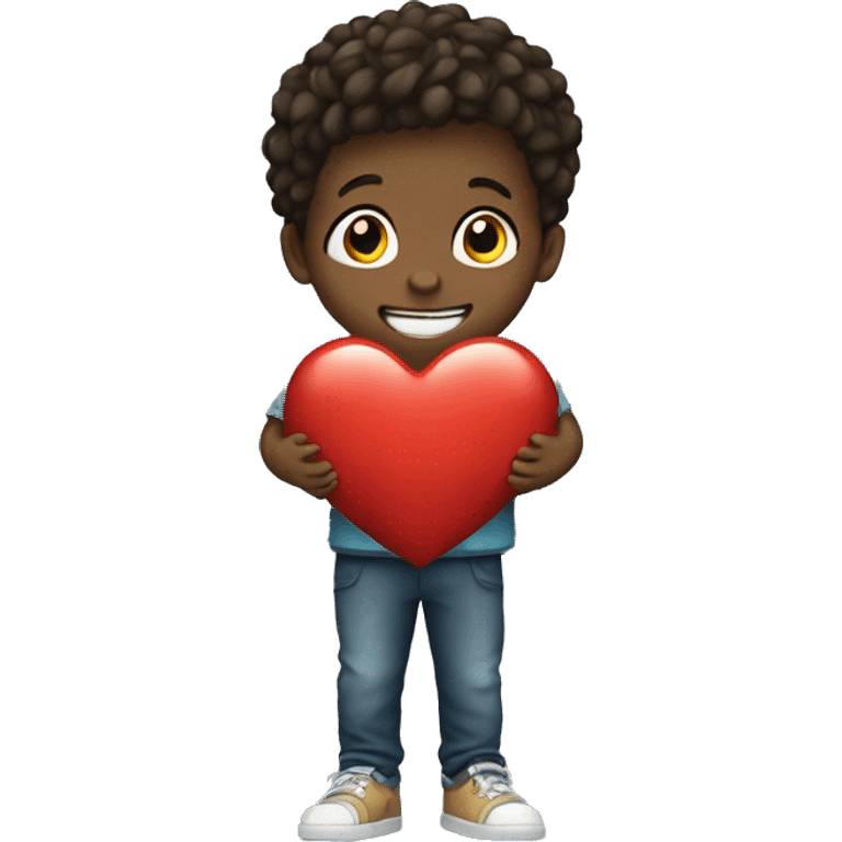 Kid holding a heart emoji