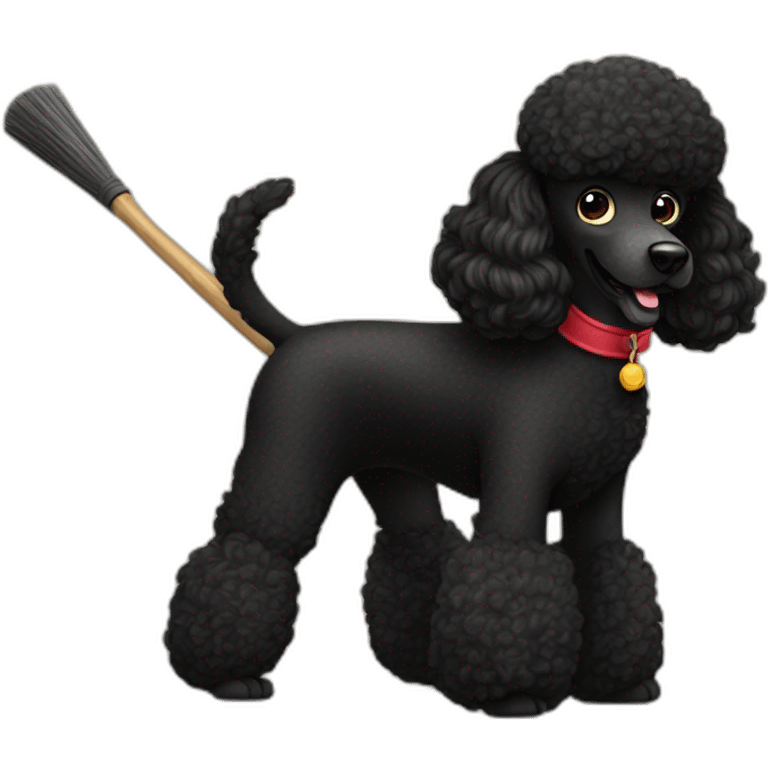 Black poodle riding a broom emoji