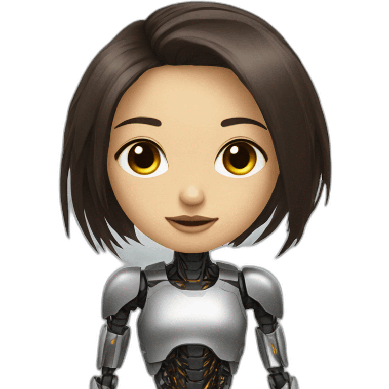 Cyborg robot  girl dark brown long hair emoji