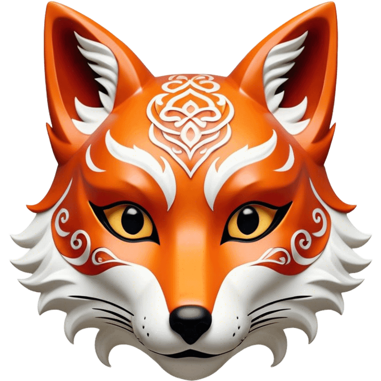 ​Cinematic Realistic Japanese Kitsune Mask, depicted as an intricately carved fox mask with flowing, delicate features and vivid traditional patterns, its mysterious eyes set against a softly blurred background that emphasizes its mystical allure and cultural significance, rendered with detailed textures and refined lighting, emoji