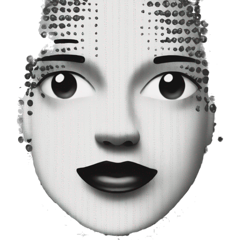 Black and white halftone collage of a face emoji