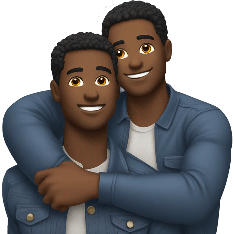 a handsome black gay male couple showing affection  emoji