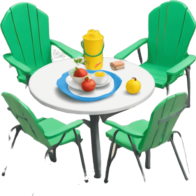 2 plastic lawn chairs around small table emoji